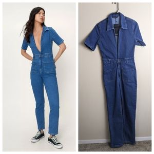 Nasty Gal denim plunge neck boiler suit jumpsuit